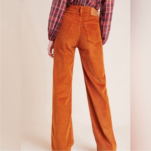 Levi’s Ribcage Wide Leg Orange Corduroy Pants Size 31 - Picture 2 of 14